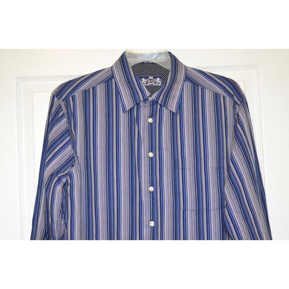 Robert Graham Men's XL Blue Purple Striped Cotton Shirt Button Down Long Sleeves - Picture 2 of 16
